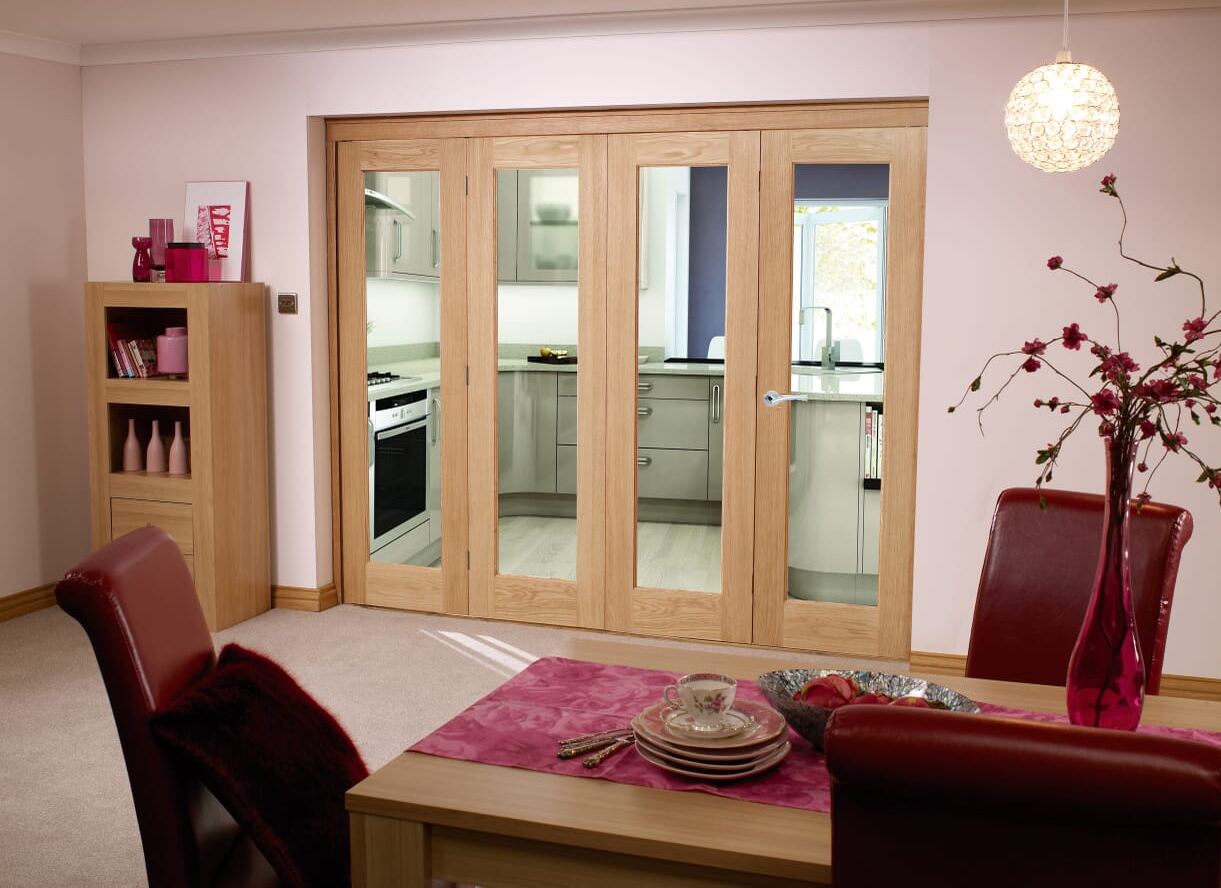 Roomfold Oak Pattern 10 with Clear Glass Internal Folding Sliding Doors